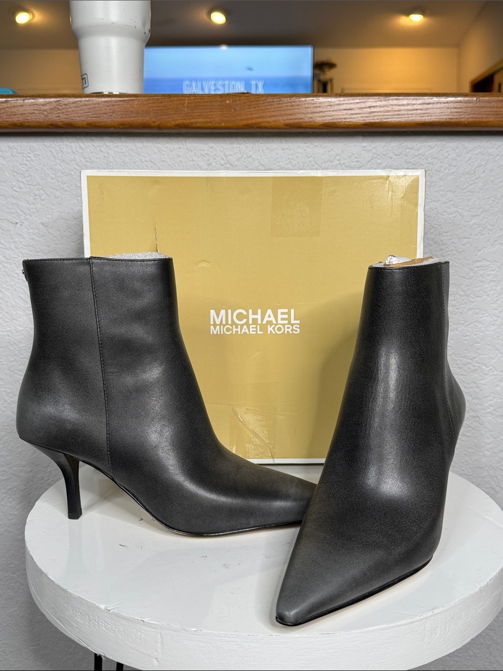 MICHAEL KORS SELENA HEELED BOOTIE STORM OMBRÉ GRAY BURNISHED LEATHER **NIB** - Picture 12 of 13